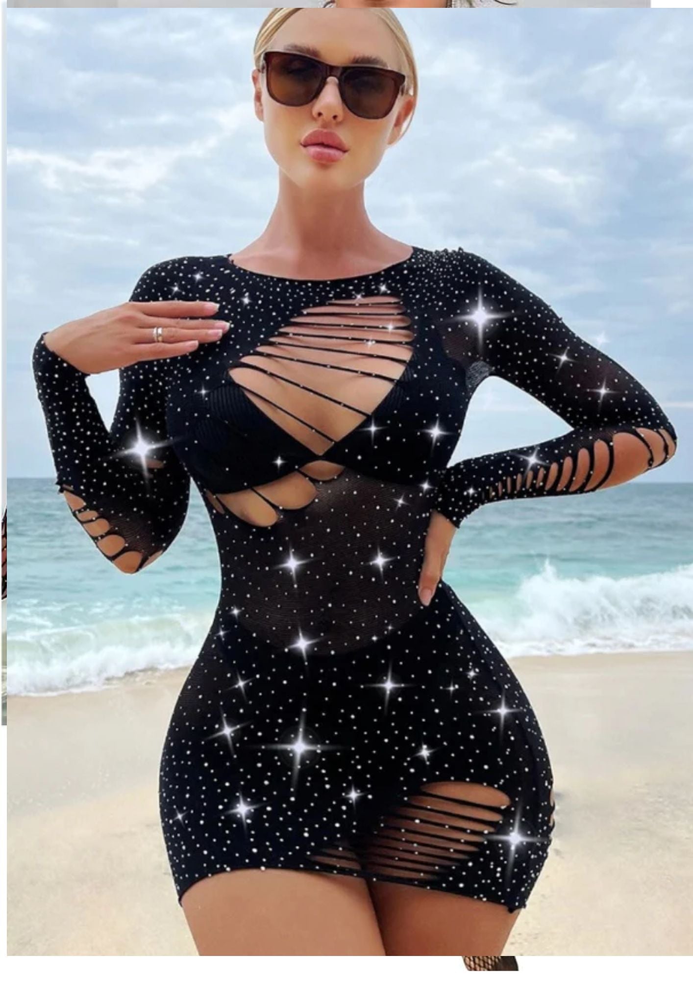 VESTIDO MALLA BRILLOS